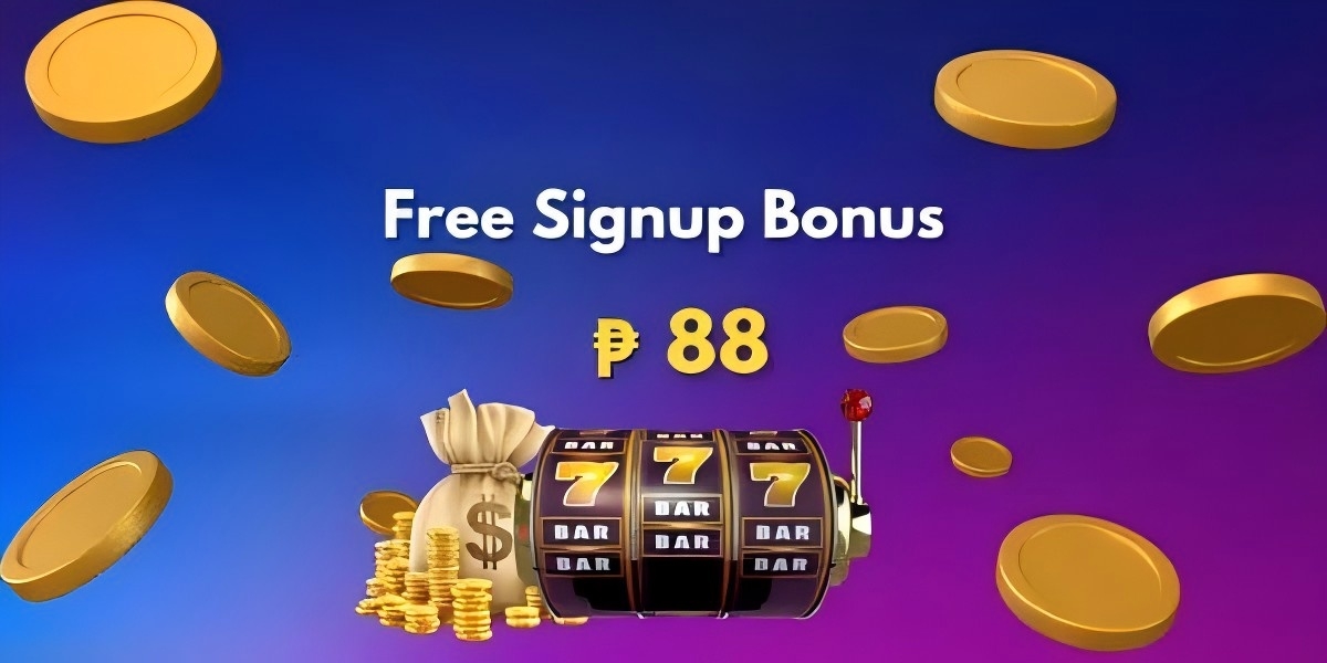 Game 365 welcome banner with a slot machine, money bag and free signup bonus coins